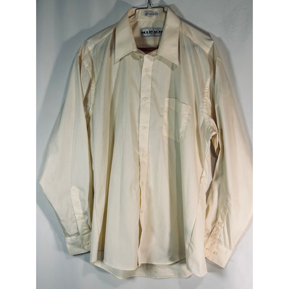Albert Nipon Studio Mens Cream Athletic Fit Dress Shirt 16.5 34/35 Vintage Ivory